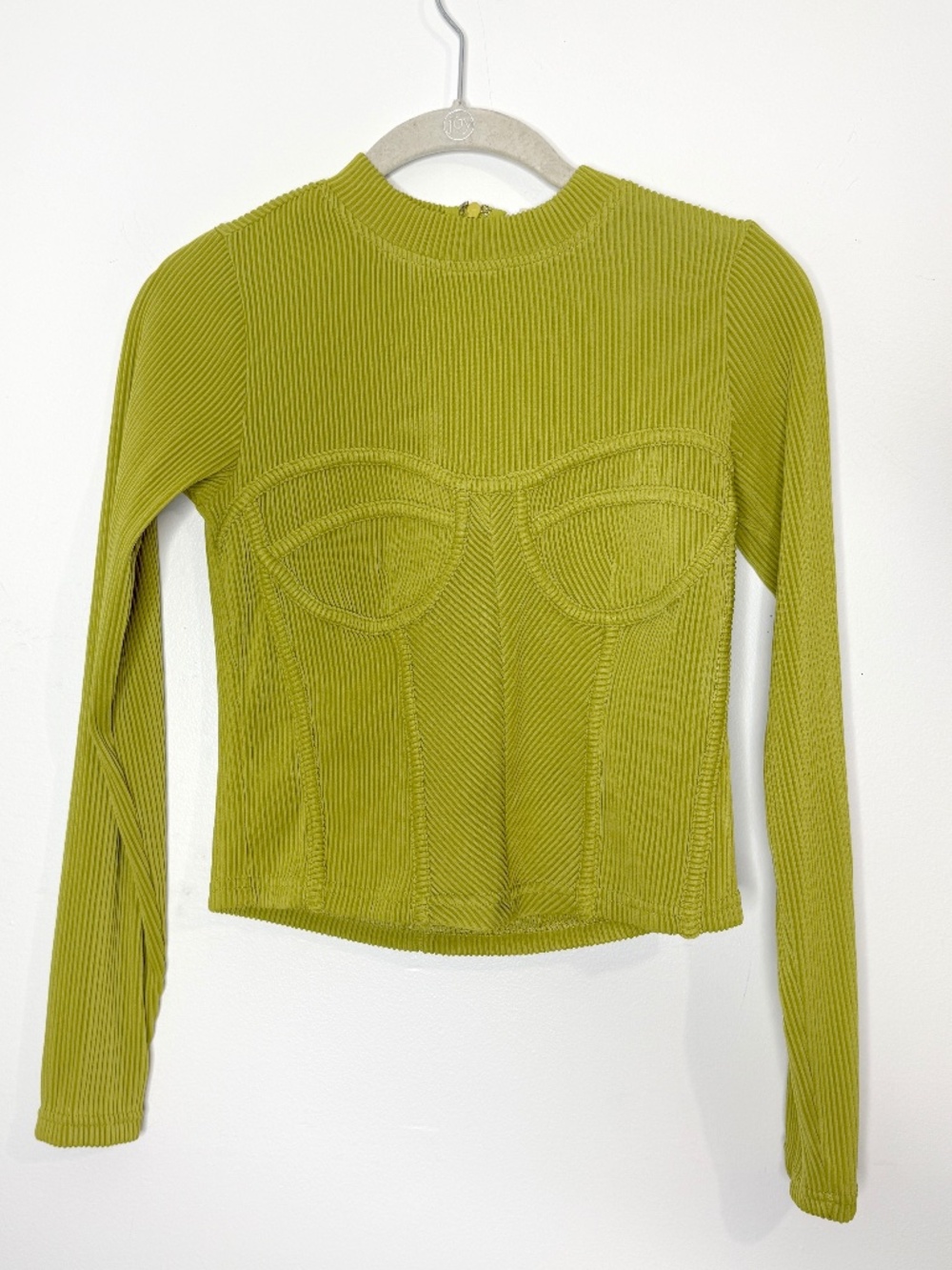 Anthropologie Blue Tassel Chartreuse Ribbed Corset Top XXS NWT